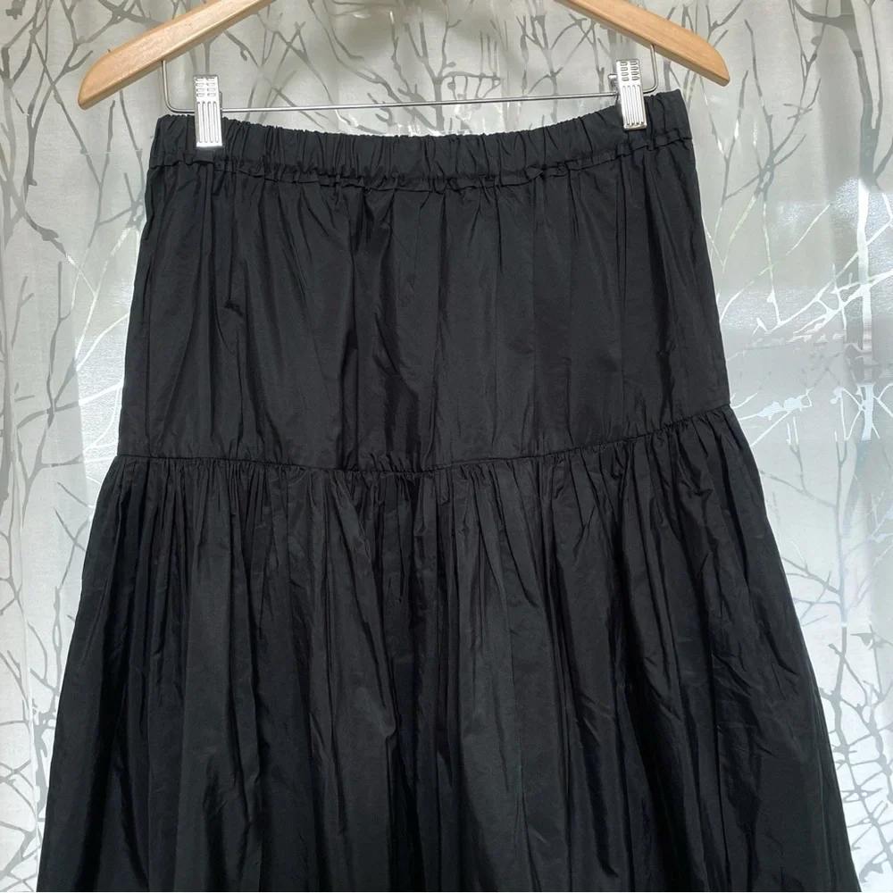 TANYA TAYLOR BLACK TIERED TAFETTA LARA MIDI SKIRT pull on stretchy waist - Picture 6 of 10